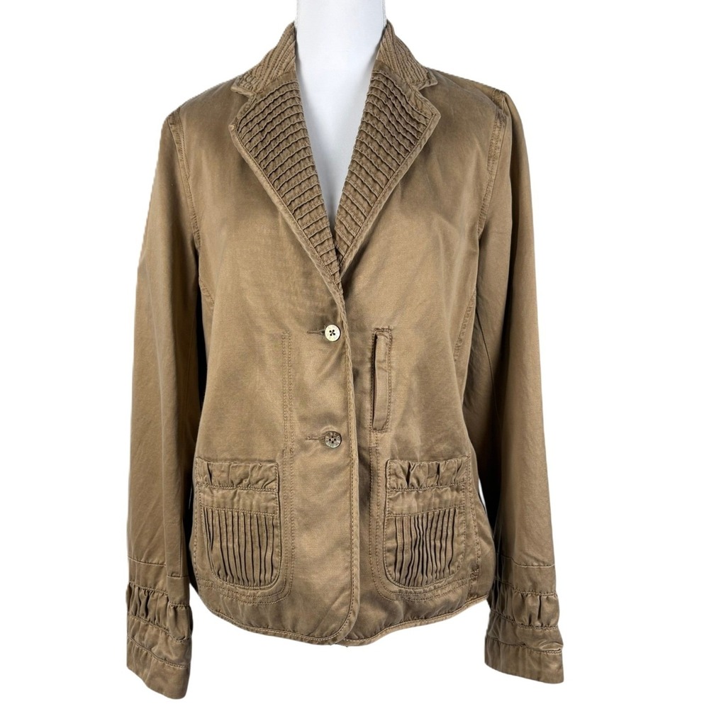 Blue Willis Denmark Blazer Jacket Womens M Brown Pleated Lapel‎ Cotton Silk